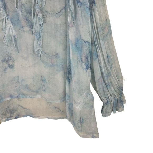 IRO Cruis Light Blue Chiffon Ruffle Blouse Lace-Up Sheer — Size US 2 / FR 34 - Picture 6 of 14